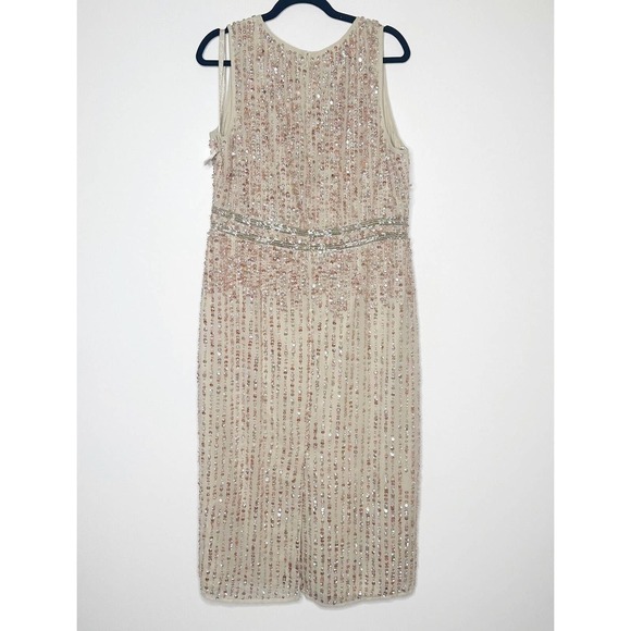 NWT Mac Duggal Beaded Column Gown Midi Dress Women's Champagne Size 14 $598 - Picture 4 of 11